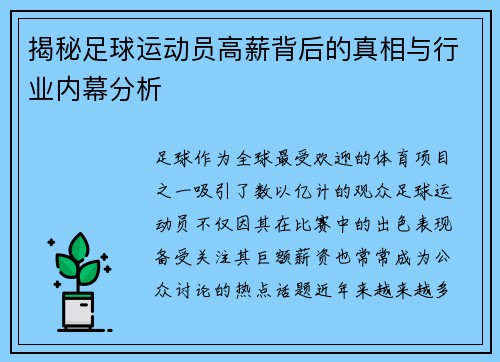 揭秘足球运动员高薪背后的真相与行业内幕分析