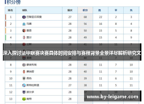 深入探讨法甲联赛决赛具体时间安排与赛程背景全景详尽解析研究文